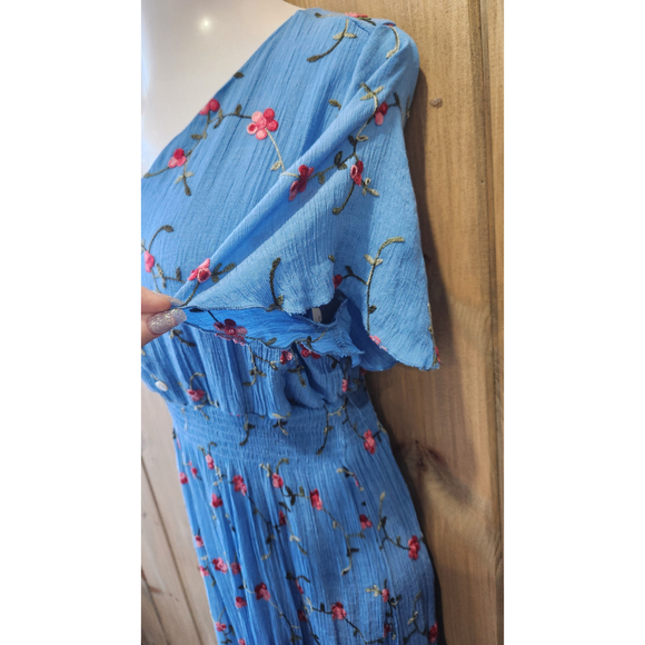 SAPPHIRE BLUE FLORAL BOHEMIAN DRESS, SZ XL, EUC, POLYESTER - Picture 5 of 8